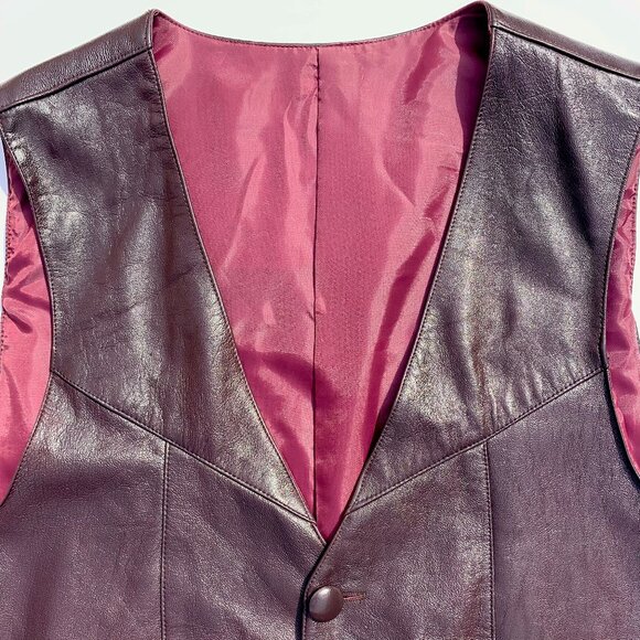 Men’s Custom Dark Brown Leather Vest w/Front Pockets & Buttons, Size 46R - Picture 2 of 8